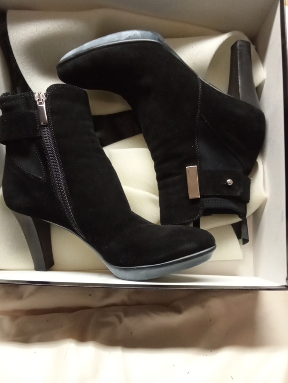 Aquatalia Black Suede Ankle Booties with Side Zip